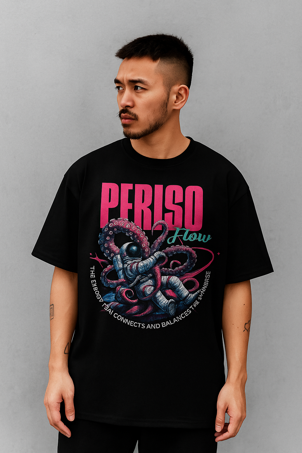 FLOWS DARK BLACK OVERSIZED TEES